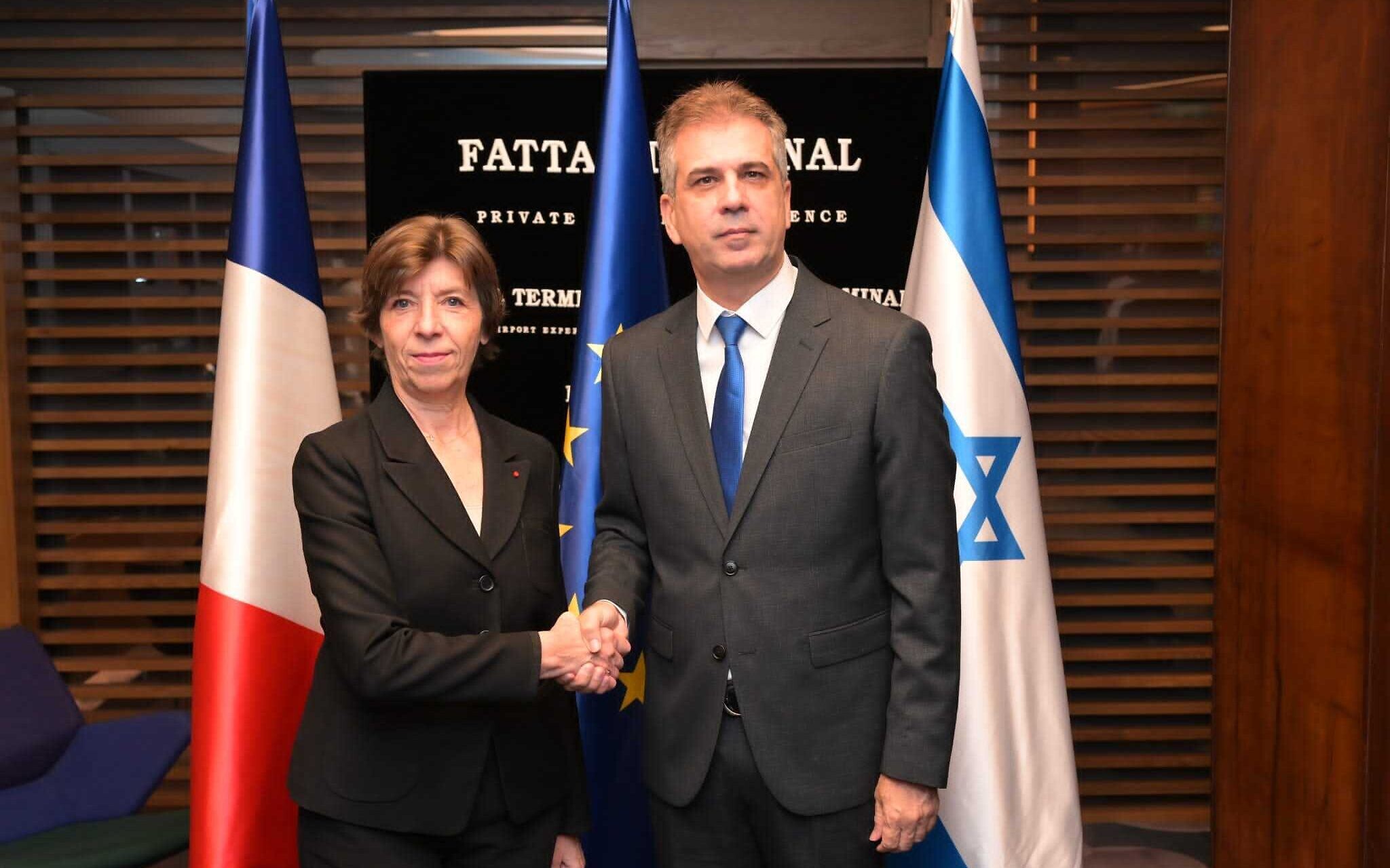 Izraelský ministr zahraničí Eli Cohen a francouzská ministryně zahraničí Catherine Colonna. 17. 12. 2023. Shlomi Amsalem / Ministerstvo zahraničí